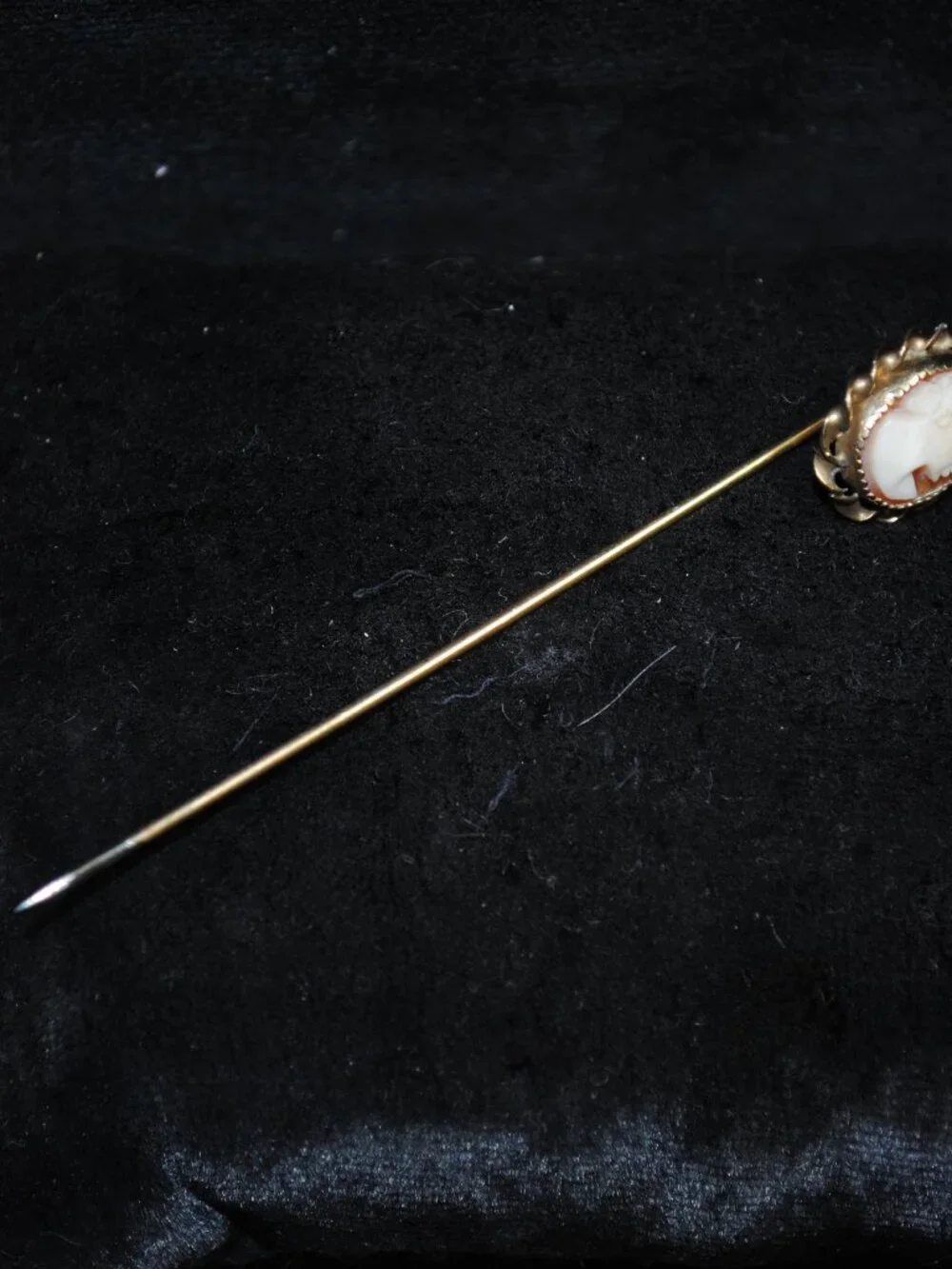 Vintage Carved Shell Cameo Stick / Tie Pin with Rope Twist Border